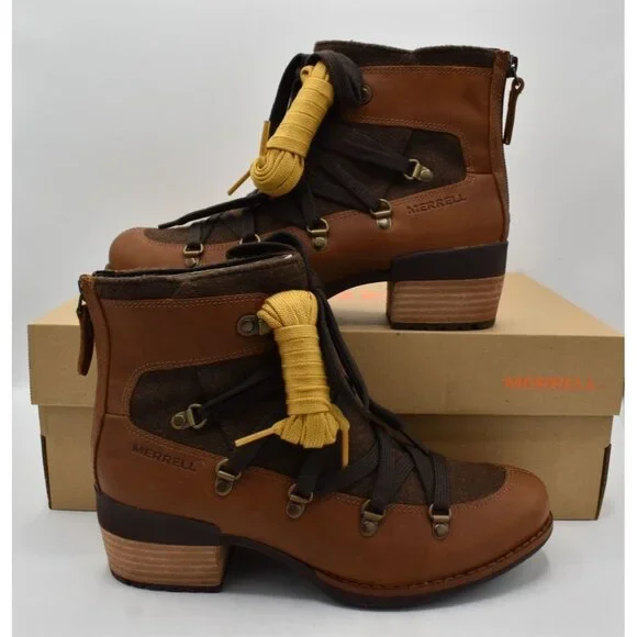 Merrell Womens Size 11 Shiloh II Warm Oak Leather Lace Up Boots Shoes - Picture 8 of 11